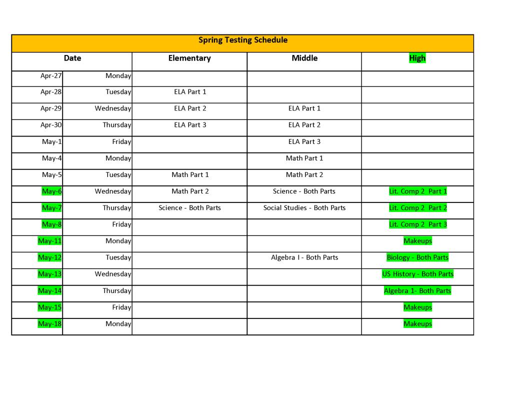 Testing Calendar
